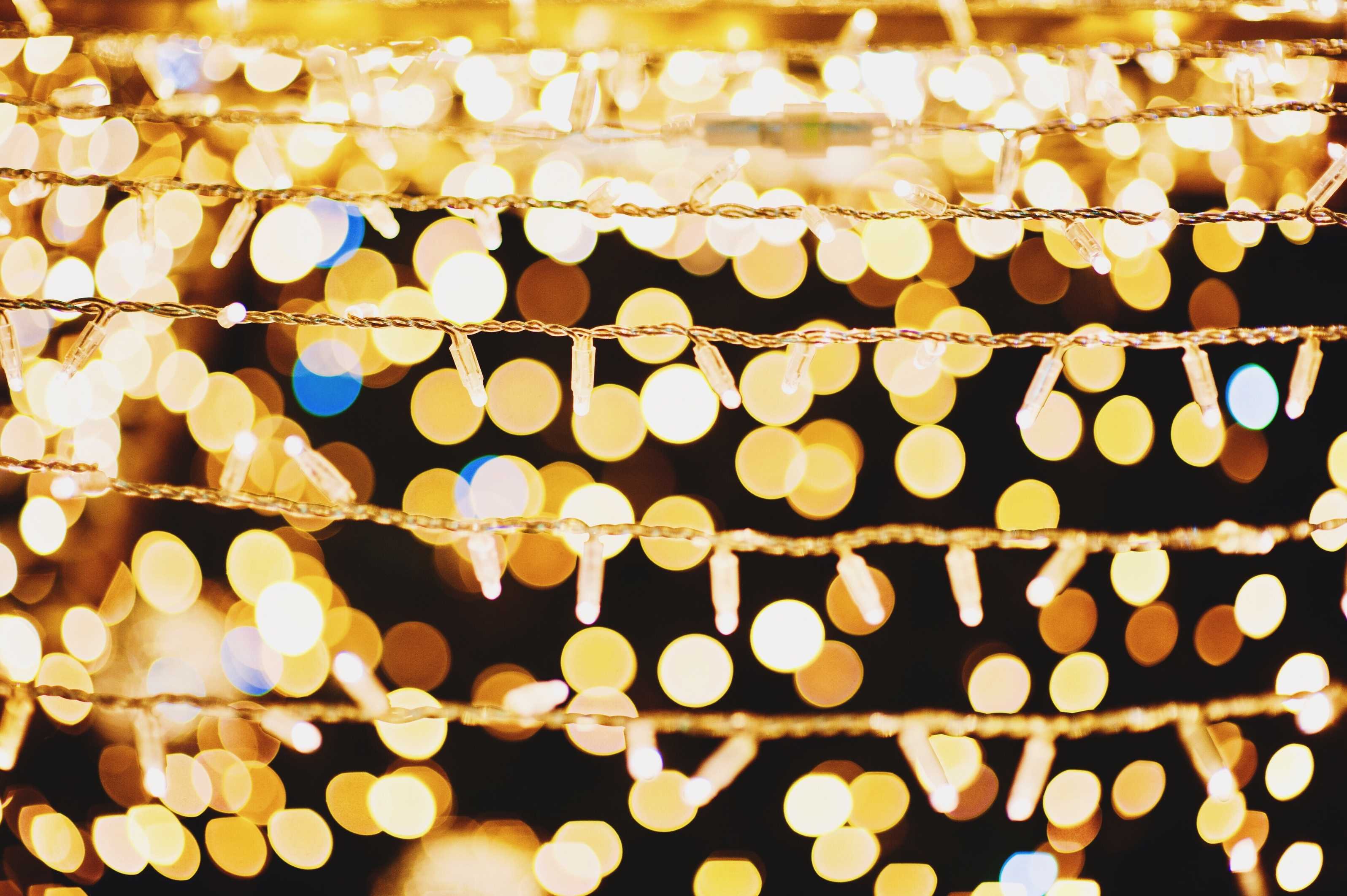 glowing festive string lights